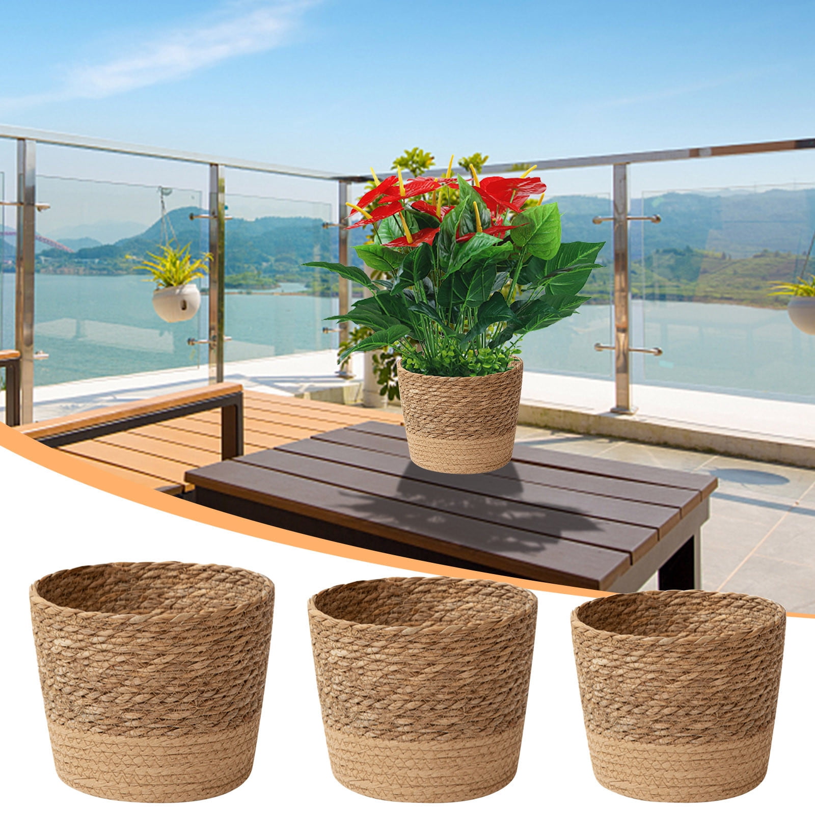 Vaidha Flower Pots Cover Storage Basket Plant Woven Basket Planter Straw Flower Pot