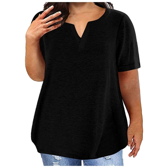 SHIXIAOO Plus Size Tops for Women Fashion V Neck Shirts Casual Comfy Soft Short Sleeve Tunic Blouses Basic Tees 3x Shirt Women Womens Rayon Tops plus Size Crop Tops Short Sleeve Tunic Tops for Women