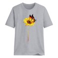 thumbnail image 3 of Blouse Été Manches Courtes T-shirt Tournesol Imprimé Femmes Col Rond Imprimé Rond Été Short Cou Top, Gris Clair, M, 3 of 5