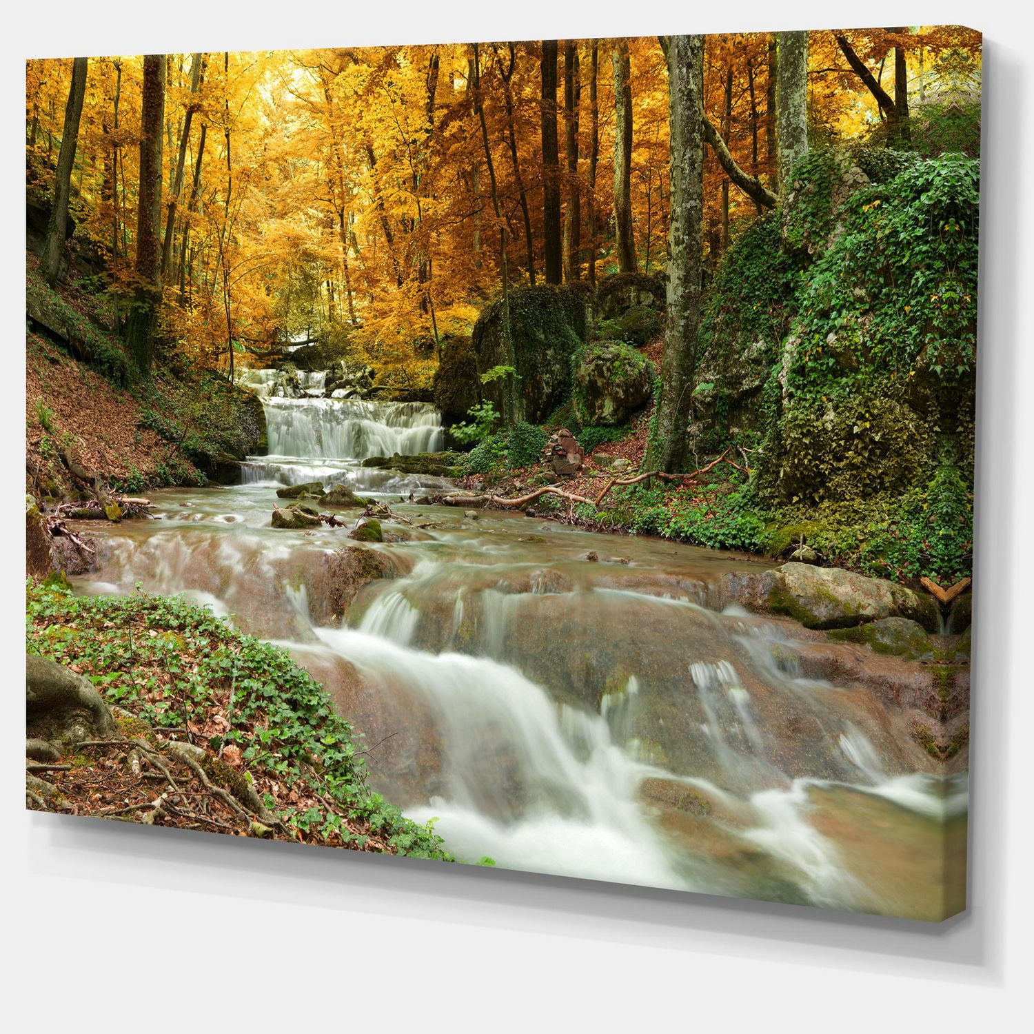 Designart Cascade de la forêt avec des arbres jaunes Art mural sur toile