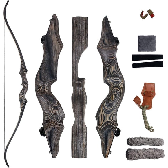58" Takedown Recurve Bow Bamboo Limbs Archery Right or Left Handed Riser Bow for Hunting Target Shooting 25-65Lbs