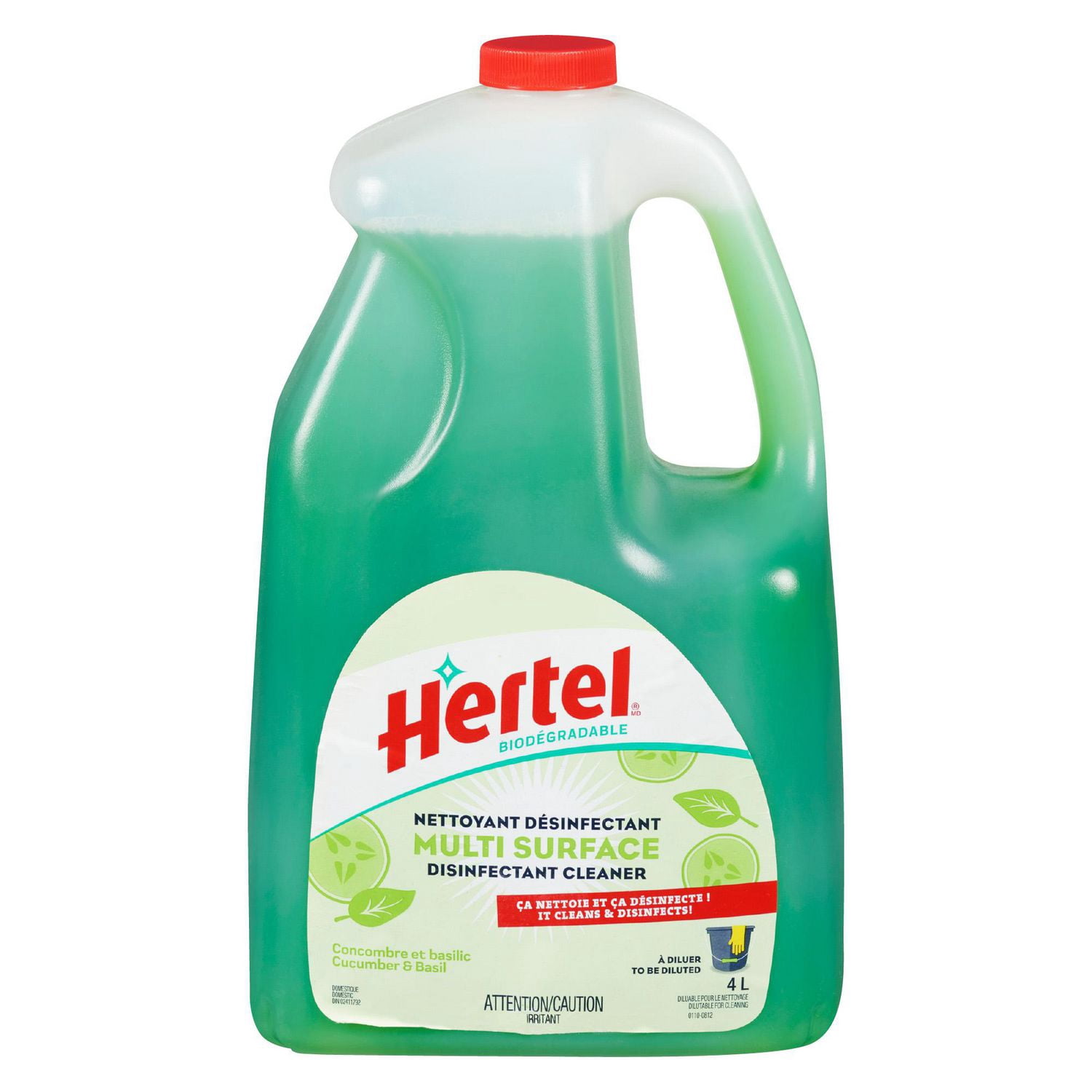 Hertel Multi-surface cleaning disinfectant to be dilute, Cucumber-Basil Scent, 4L