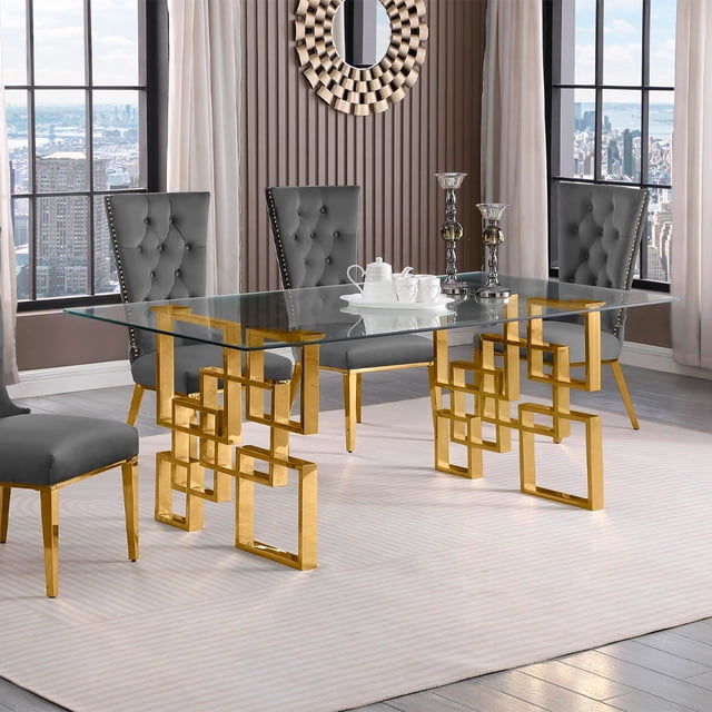 Heavenly Collection Glass Dining Table In Gold For Dining Area