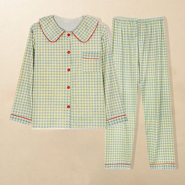 Pisexur Pyjamas pour Femmes Ensemble, Pyjamas pour Femmes, Femmes Décontracté Ample Imprimé Bouton Col Rabattu Manches Longues Hauts Cardigan Pantalon Ensembles de Pyjama Vert,TG