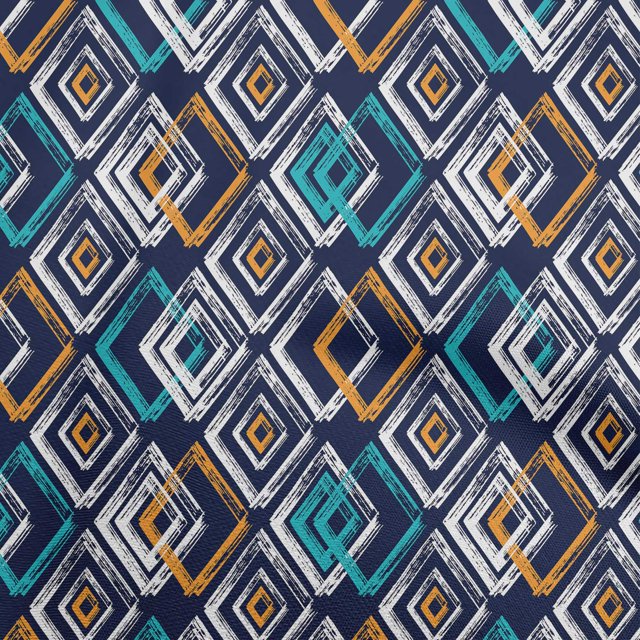 oneOone Polyester Lycra Navy Blue Fabric Geometric Dress Material Fabric Print Fabric By The Yard 56 Inch Wide