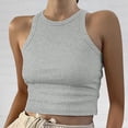 thumbnail image 2 of Hauts Courts Unis Débardeur pour Femme Couleur Sans Manches Col Rond Blouse pour Femme, 2 of 5