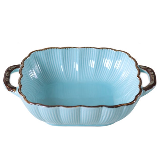 Qeeadeea Rectangular Lasagne Pan With Handle, Small Ceramic Bakeware Pan For 1 Person, Porcelain Baking Dish Oven Proof-Light blue-21x16.5x5cm, 500ml