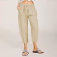 thumbnail image 2 of Women High Waisted Wide Leg Pants Drawstring Elastic Trousers Comfy Straight Leg Long Pants With Pockets, 2 of 5