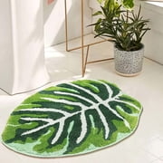 Carpet Bath Mat For Bathroom Green Boho Non Cute Leaves Small Washable Absorbent Soft Bath Rug For Tub Shower Doormat