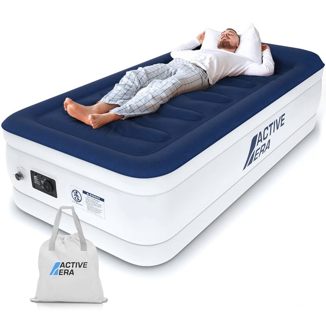 Active Era Matelas Pneumatique de Luxe Format Simple (Simple) - Lit Pneumatique Simple Surélevé, Pompe Électrique Intégrée, Oreiller Surélevé et Technologie à Poutre en I Structurée, Hauteur 21 Pouces" (Oreiller Incl.)