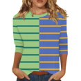 thumbnail image 2 of RXIRUCGD T-shirt à Rayures pour Femme à Col Ras du Cou à Manches 3/4, Vert, Taille : L, 2 of 5