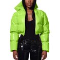 thumbnail image 1 of Hontri Women's Puffer Jackets, Ladies Autumn and Winter Warm Short Shiny Padded Hooded Leather Jacket Green M, 1 of 9