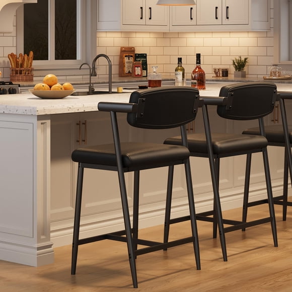 TROPOW Tabourets de Bar de 26 Pouces Hauteur Comptoir, Ensemble de 2, Tabourets Modernes pour Îlot de Cuisine avec Accoudoirs et Dossier, Siège Grand Rembourré avec Repose-Pieds, Cadre en Métal, Assemblage Facile