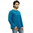thumbnail image 2 of Atasi Kurta pour Homme à Col Rond en Coton, Manches Retroussables, Chemise Bleue - X-Grand, 2 of 6
