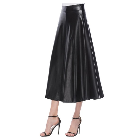 Ersazi Spring Dresses Fashion Women's Leather Skirt Long Skirt High Waist Skirt Black Xl
