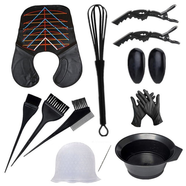 13PCS Hair Dye Kit Hair Coloring Set Salon Tools Highlights Hat Cape Dyeing Brush Tint