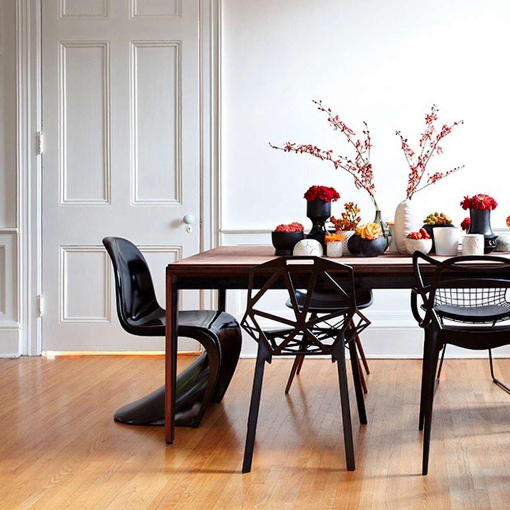 Heavenly Collections | Ensemble de 4 Chaises de Salle à Manger Modernes en Forme de S - Chaises d'Appoint Rétro Noir Grand Brillant pour Cuisine et Salle à Manger