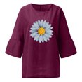 thumbnail image 4 of Hauts d'Été pour Femmes 2023 Femmes Été Aguichant Imprimé Régulier à Boutons Manches Trois Quarts Col Rond Bohémien T-Shirt Grande Taille pour Femmes, 4 of 4