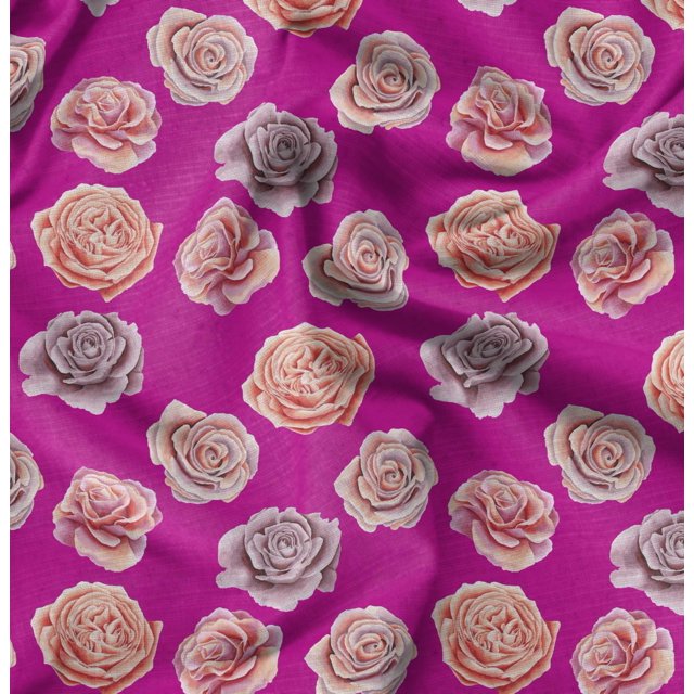 Soimoi Pink Rayon Fabric Rose Floral Print Fabric by Yard 56 Inch Wide