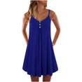 thumbnail image 2 of Leutsin Ladies V-neck Mid-Waist Loose Button Solid Color Sleeveless Suspender Dress, 2 of 5
