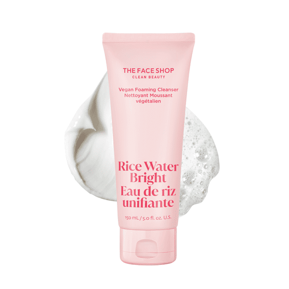 THE FACE SHOP Rice Water Bright Vegan Foaming Cleanser with Ceramide, Sulfate-Free, Clean, Korean Skin Care, 150 ml