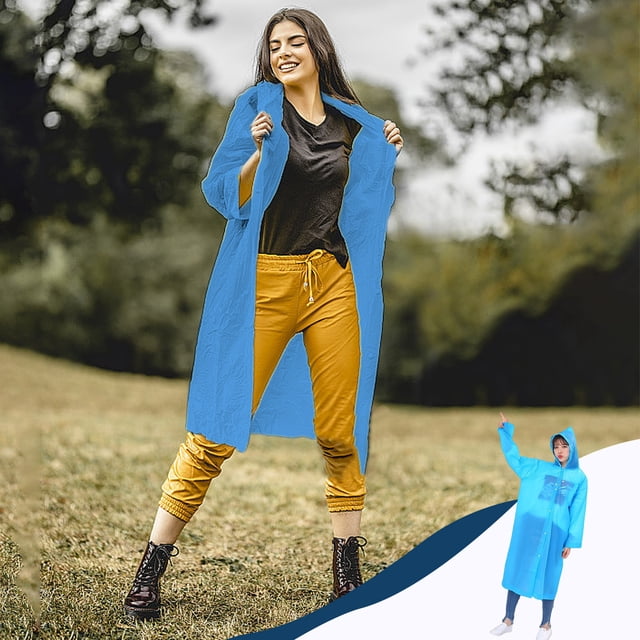 Poncho de Pluie Réutilisable en EVA, Imperméable Léger et Compressible, Design à Boutons-Pression Pleine Longueur, Équipement de Randonnée d'Urgence en Plein Air, Protection contre les Intempéries Pliable