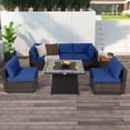 thumbnail image 1 of Costway 7 PCS Patio Furniture Set with 35" Propane Gas Fire Pit Table & Waterproof Cover Navy, 1 of 10