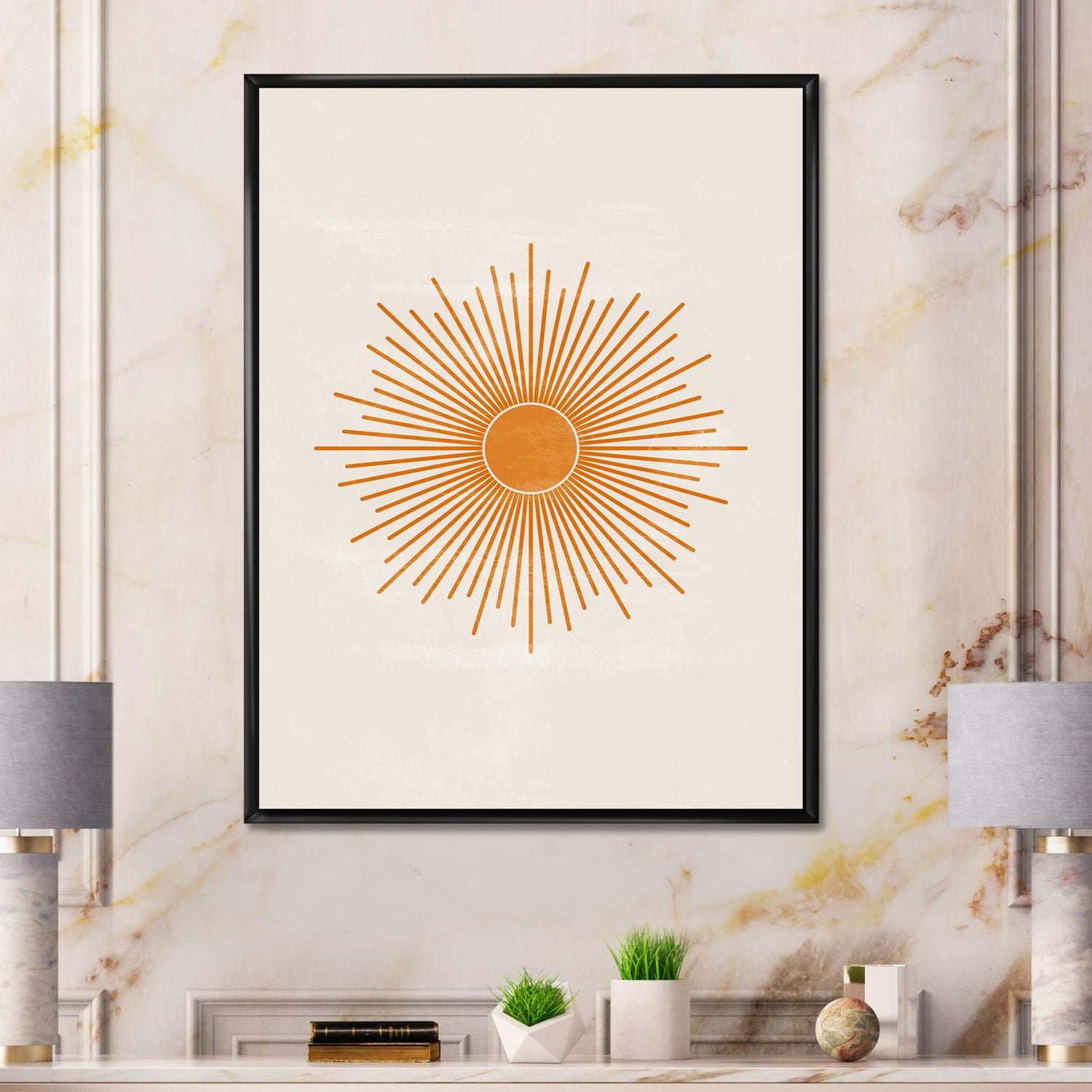 Designart Imprimé soleil orange II ART MURAL À CADRE FLOTTÉ