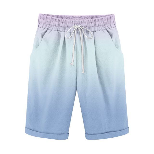 Plebaso Men's Stylish Shorts Gradient Color Summer Beach Shorts Drawstring Casual Knee Length Shorts