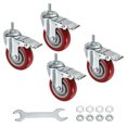 thumbnail image 1 of Unique Bargains 4 Inch Swivel Threaded Stem Casters M10x25mm Thread PU Caster Wheel with Brake 88lbs Load, Red 4pcs, 1 of 5