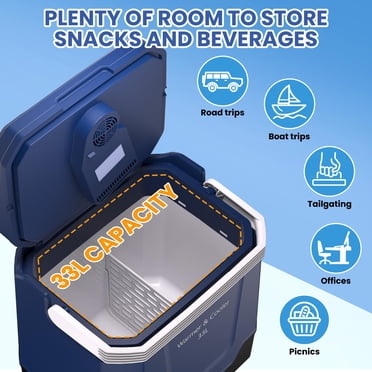 GloryStar Car Fridge Portable 12V Refrigerator - 33L Electric Cooler and Heater Plug-in Car Cooler with Auto Locking Handle 12V Refrigerator for Car, Travel Trucks Vehicle AC/DC Electric Car Cooler