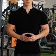 thumbnail image 2 of Men's Muscle T Shirts Stretch Short Sleeve V Neck Bodybuilding Workout Tee Shirts Slim Fit Ribbed Knit Shirt, 2 of 5
