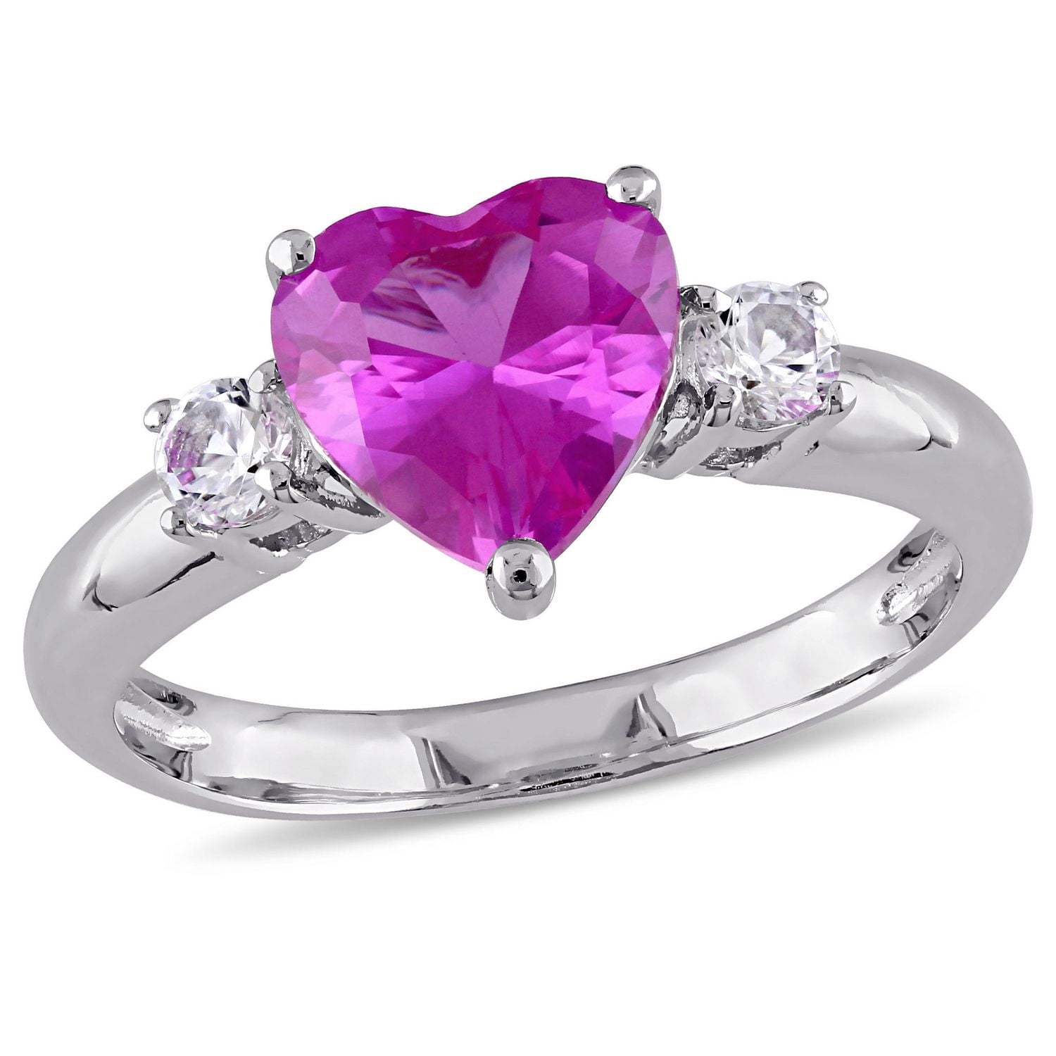 Bague à 3 pierres Tangelo avec saphirs blancs et roses synthétiques 2-1/2 CT PBT en argent sterling