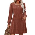 thumbnail image 2 of TJAZFJPA Robe d'Anniversaire pour Femmes Robe Pull en Tricot avec Poches Col Carré Manches Longues Robes Robes d'Été pour Femmes Grande Taille, 2 of 9