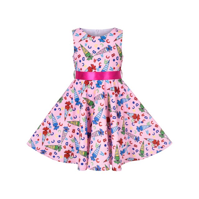 Girls Dress Back School Gift Letter School Cone Ribbon Bow Sleeveless 6 Years