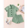 thumbnail image 2 of Faithtur Toddler Baby 2Pcs Summer Outfits, Short Sleeve Button Down Lapel Shirt + Shorts Set, 2 of 9