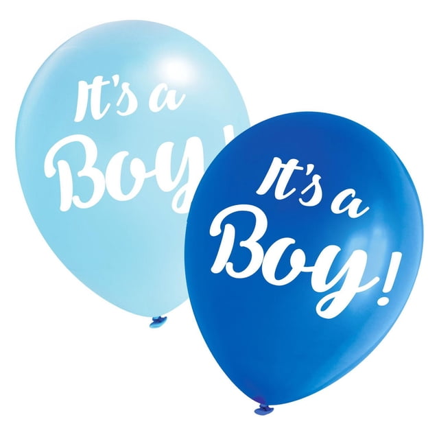 Ballons en latex de 12 Po « C'est un Garçon » en Deux Nuances de Bleu avec Texte en script Blanc, Inclus dans un Lot de 8. Ces Ballons en latex Sont Faciles à Gonfler avec de l'Air Ou de l'Hélium et Idéals pour les Articles de Fête, les Fêtes Prénatales et les Célébrations de Révélation de Sexe.