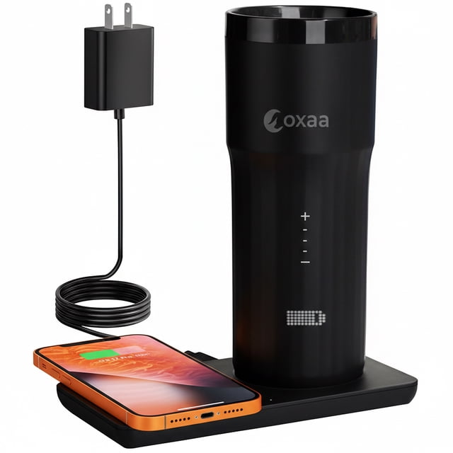 OXAA 12oz Temperature Controlled Travel Mug with Wireless Charger, Smart Heated Coffee & Tea Mug, Precision Heating, LED Display, IPX7 Waterproof