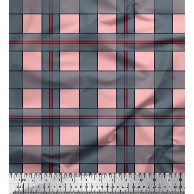 Soimoi Pink Georgette Viscose Fabric Check Check Print Fabric by the Yard 42 Inch Wide