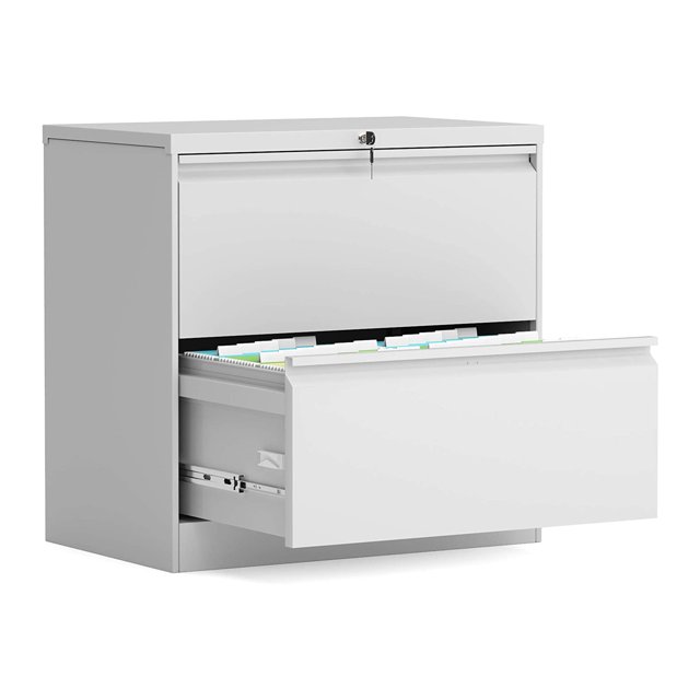 AOBABO 28" Locking 2 Drawer Metal Filing Cabinet, Fully Assembled, White