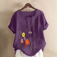 thumbnail image 3 of Cameland Hauts pour Femmes Col Rond Manches Courtes Imprimé Floral Chemise Ample, 3 of 4