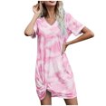 thumbnail image 2 of Pisexur Robe à Manches Courtes Col Rond Mode Femmes Été Manches Courtes Sexy Décontractée Robe Col Rond Confort Ample Ameublement Maison Couleur Col en V Plissée Polyvalente Slim Robe Femmes, 2 of 4