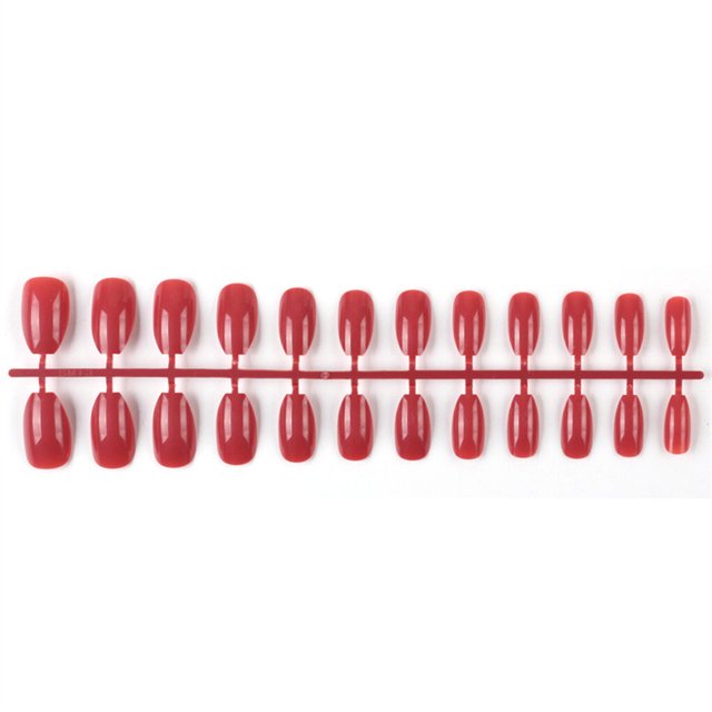 24 Pcs Ongles Faux Ballerine Courts Résistants aux Rayures Style Français Coloré DIY Personnalité Unique Ongles Acryliques 34rouge Foncé