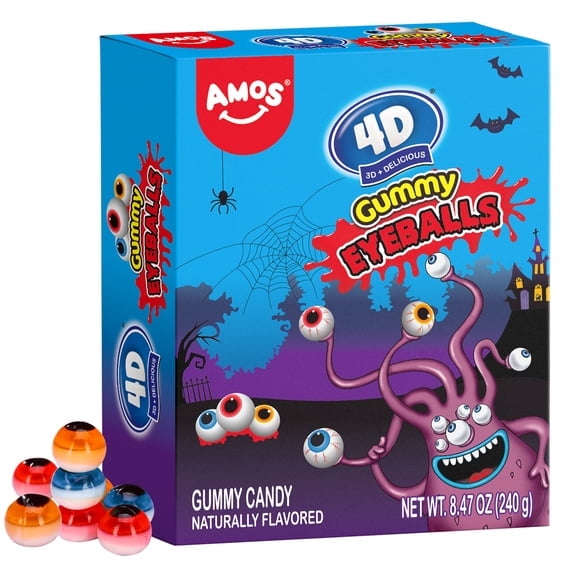 Amos Gummy Eyeballs Halloween Candy, Naturally Flavour Mixed Eyeballs Gummies Treat for Halloween 8.47oz