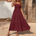 thumbnail image 3 of Robe Bohème pour Femmes Robe Bohème pour Femmes à Bretelles Spaghetti, Smockée, à Étages, Longue, de Plage, Soleil, Sans Manches, Unie, Robe Maxi, 3 of 8