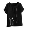 thumbnail image 4 of Économies d'Été! Horkkom Hauts Grande Taille pour Femmes Été Décontracté Chemises en Lin à Manches Courtes Col Rond Imprimé Floral Blouses Amples, 4 of 4