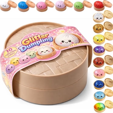 1Pcs Dumpling Squishy, Glitter Dumpling Squishy Toys, Squishies Dumplings with Mystery Steamer Box, Stress & Anxiety Relief Toys for Adults Non-Edible (Random Colour )