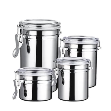 Cagogo under $5 Stainless Steel Storage Jar Set, 4 Piece Stainless Steel Food Storage Jar Set, Airtight Kitchen Canisters for Dry Food, Coffee Tea Sugar Canister, Pantry Organization Containers