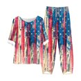 thumbnail image 1 of Ensembles Deux Pièces pour Femmes Ensemble d'Été Imprimé pour Femmes Manches Courtes Manches Mi-Longues Col Rond Haut Court + Pantalon Décontracté Ensemble Tailleur Ensemble Détente Deux Pièces Ensembles Grande Taille en Liquidation, 1 of 3