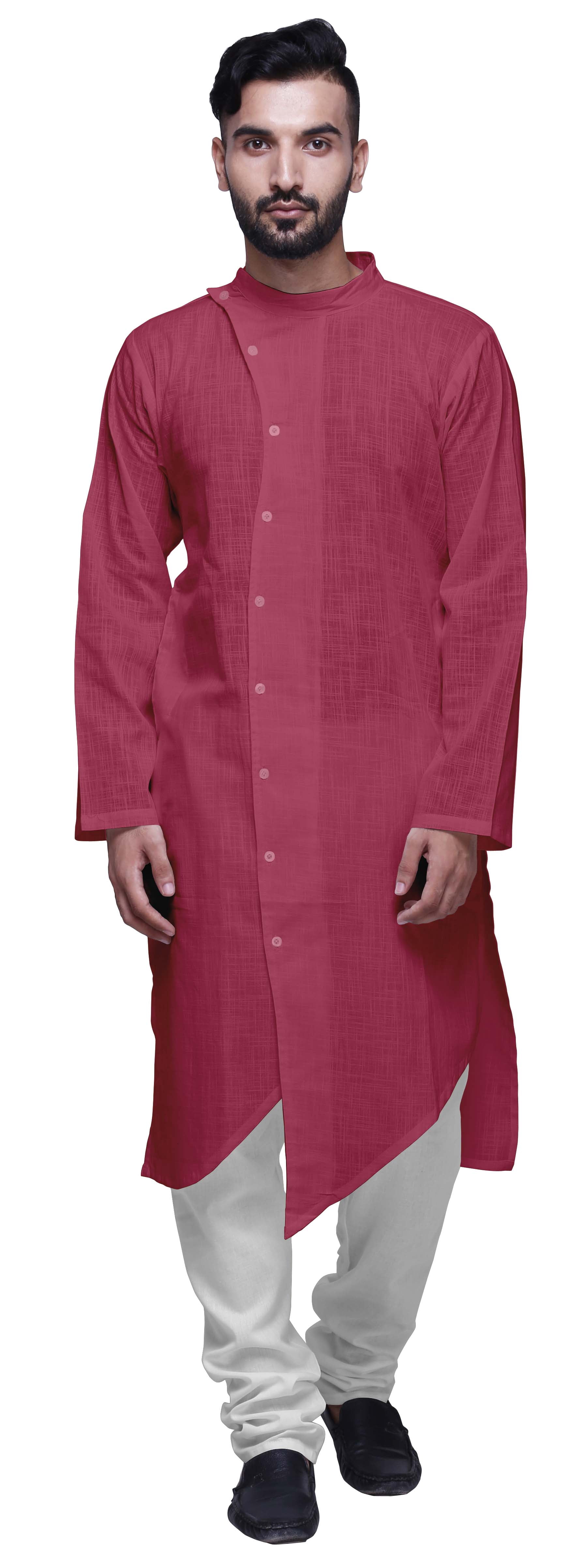 Atasi Kurta pour Homme en Coton Slub Uni à Boutons, Manches Longues, Tenue de Fête Indienne